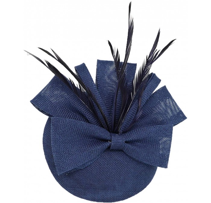 Berets Womens Fascinator Hat Sinamay Pillbox Flower Feather Tea Party Derby Wedding Headwear - A Navy Blue - CB18ANYDR6O $9.45