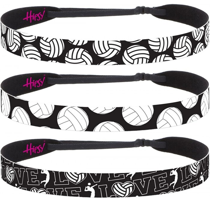 Headbands Cute Adjustable No Slip I Love Volleyball Headbands for Girls & Women - Volleyball Mixed Black 3pk - CD188EZHUKU $4...