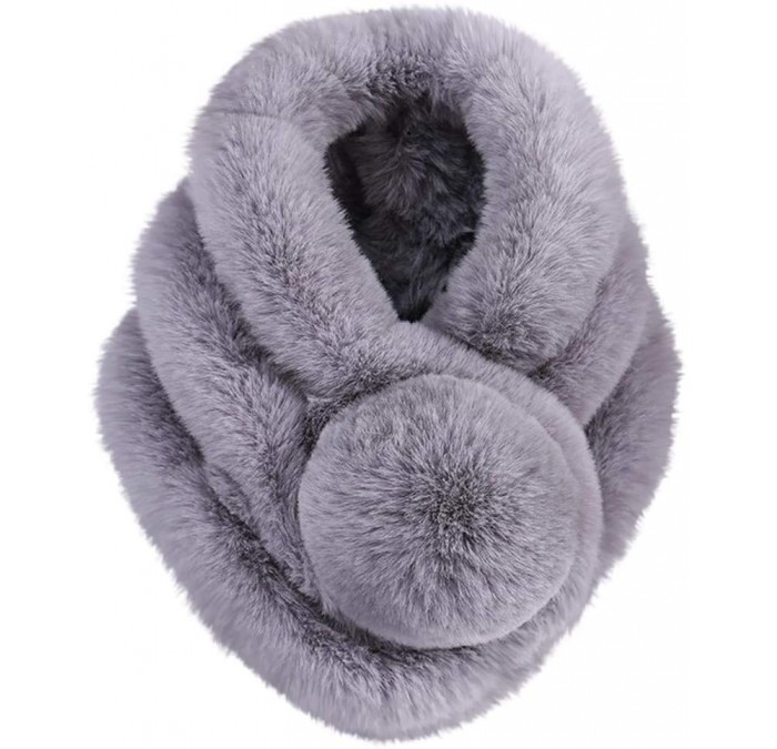 Skullies & Beanies Womens Scarf-Women's Winter Warm Scarf Thicken Fluffy Fleece Fur Scarves (Gray) - Gray - CL18INWA35O $11.14