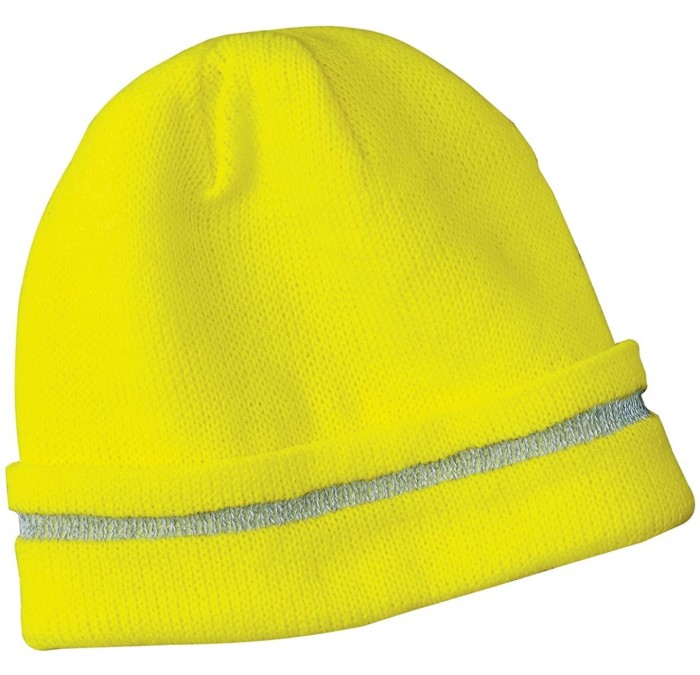 Skullies & Beanies Men's Enhanced Visibility Beanie - Safety Yellow/ Reflective - CL11QDRGN43 $19.53