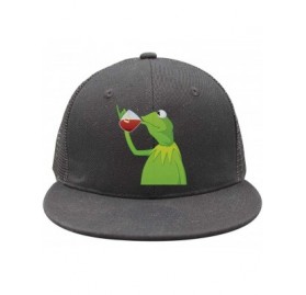 Baseball Caps Kermit The Frog"Sipping Tea" Adjustable Red Strapback Cap - Afunny-green-frog-sipping-tea-3 - CT18ICR46CH $36.63