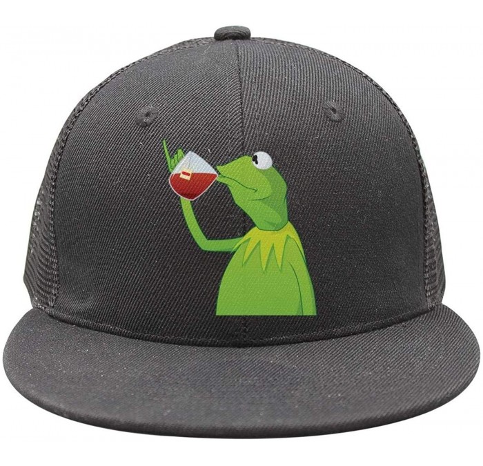 Baseball Caps Kermit The Frog"Sipping Tea" Adjustable Red Strapback Cap - Afunny-green-frog-sipping-tea-3 - CT18ICR46CH $12.76