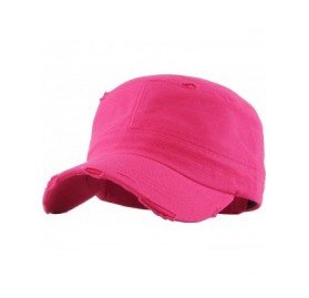 Baseball Caps Military Style Cadet Hat Army Vintage Distressed Adjustable Cap - Distressed Hot Pink - CY196LO2CI4 $15.30