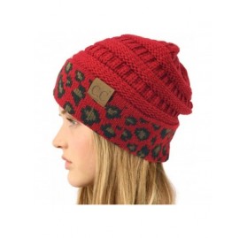 Skullies & Beanies Winter Fall Trendy Chunky Stretchy Cable Knit Beanie Hat - Leopard Red - C318Y245N5I $11.84