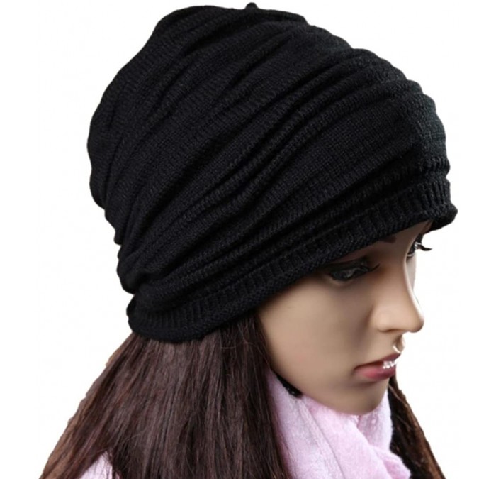 Skullies & Beanies Women Hat- Women Fashion Winter Warm Hat Girls Crochet Wool Knit Beanie Warm Caps - Black 1 - C11868RQO0K ...