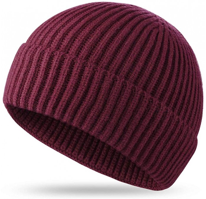 Skullies & Beanies Short Fisherman Beanie Hats for Men Wool Knitted Caps for Men Baggy Women Skull Cap - Wine Red - C71938N4R...