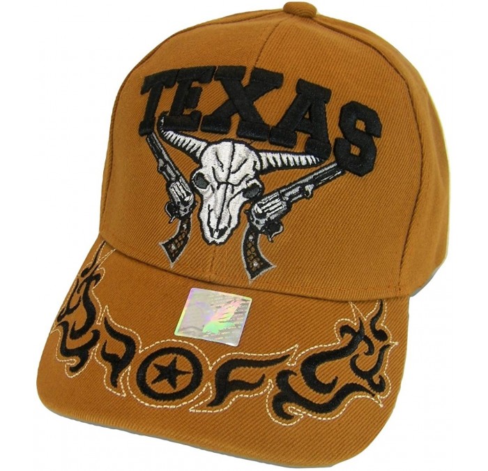 Baseball Caps Texas Skull Guns & Flames Men's Adjustable Baseball Cap - Orange - C1180LQHNKI $24.03