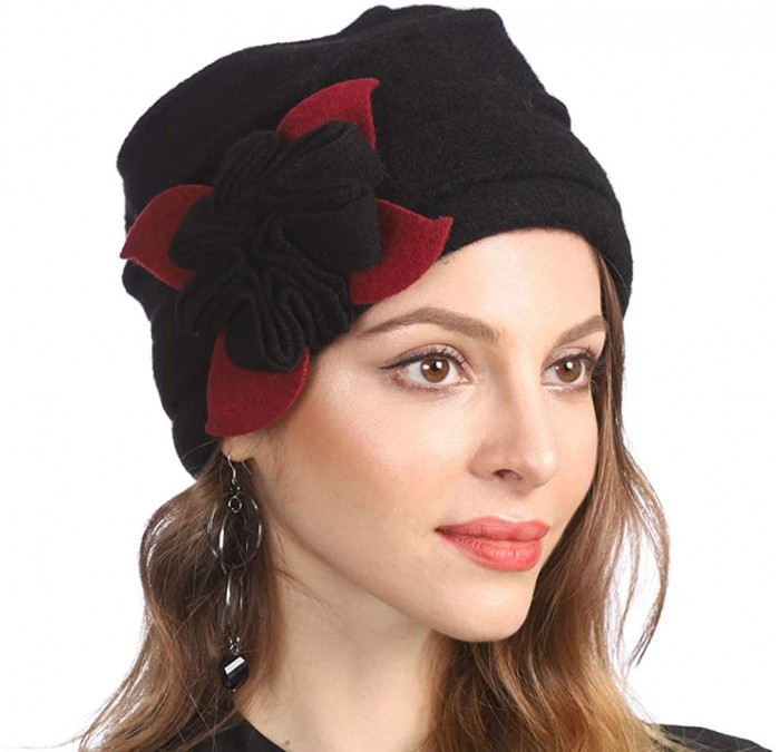 Berets Women's Winter Warm 100% Wool Beret Beanie Cloche Bucket Hat - Clover Black - CH18Y9CSLUH $38.84