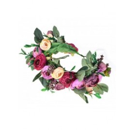 Headbands Beautiful Women's Floral Crown Hair Accessory Flower Crown Flower Headband - Green Leaf Pink Rose - CF18S8UH39X $24.11
