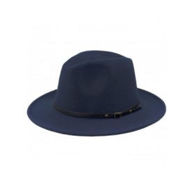 Fedoras Women Fedora Hat Wide Brim Felt hat with Belt Buckle Panama Hat Vintage Jazz Hat - A-navy - C718IG622S6 $14.21