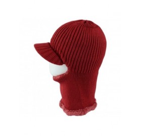 Skullies & Beanies Winter Tuque Knit Visor Beanie Hat Fleece Face Mask Neck Warmer XZX0070 - Red - C31927E309R $20.46