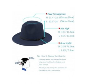 Fedoras Women Fedora Hat Wide Brim Felt hat with Belt Buckle Panama Hat Vintage Jazz Hat - A-navy - C718IG622S6 $14.21