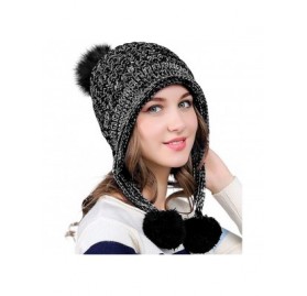 Skullies & Beanies Winter Beanie Hat for Women Warm Fleece Lined Pom Knit Hat Cute Outdoor Skull Cap - Black - CT18YLAX7R0 $1...