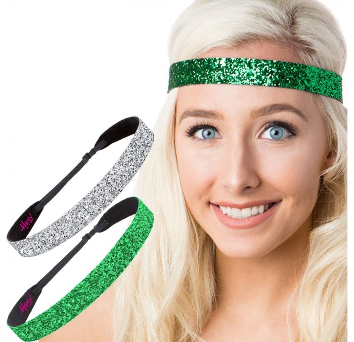 Headbands Women's Adjustable Non Slip Wide Bling Glitter Headband Silver Multi Pack - Silver & Emerald Green - CI11RV721UT $2...
