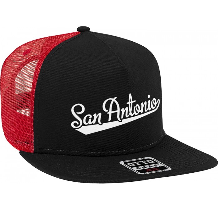 Baseball Caps San Antonio Script Baseball Font Snapback Trucker Hat - Black/Red - CP18CSE77R9 $26.59