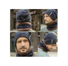Skullies & Beanies 2 PCS Beanie Hat Scarf Set Winter Fleece Lined Thick Warm Knit Soft Skull Cap & Neck Warmer for Men - Blue...