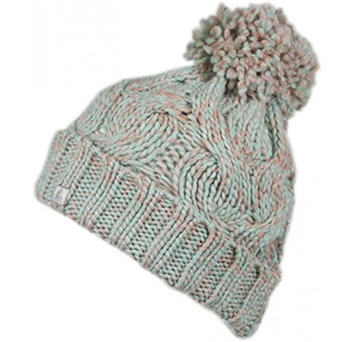 Skullies & Beanies Bobble Hat - Irish Knit Bobble Hat Winter Warm Thick - Ocean Blue and Pink - CX1854KGXZ6 $29.27