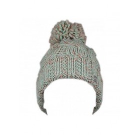 Skullies & Beanies Bobble Hat - Irish Knit Bobble Hat Winter Warm Thick - Ocean Blue and Pink - CX1854KGXZ6 $13.59