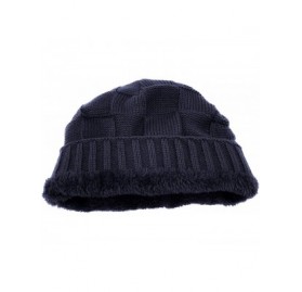 Skullies & Beanies Men's Warm Winter Skully Hat Stretchable Wool Blend Thick Knit Cuff Beanie Cap with Lining - Navy Blue Til...