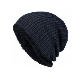 Skullies & Beanies Men Winter Stripe Knit Beanie Hats Wool Knit Warm Hat Ski Caps - Navy - CI188O26CZS $6.53