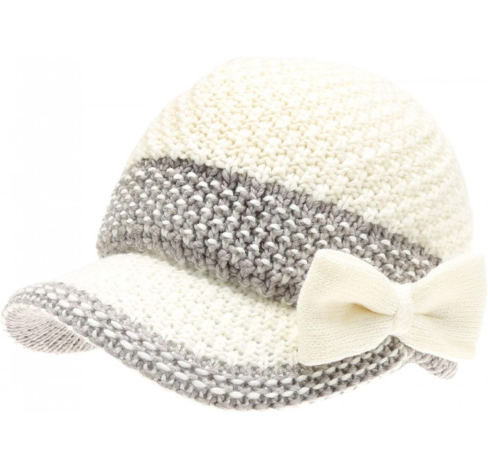 Skullies & Beanies Women's Knitted Newsboy Hat Double Layer Visor Beanie Cap with Soft Warm Fleece Lining - Bow - White - CU1...