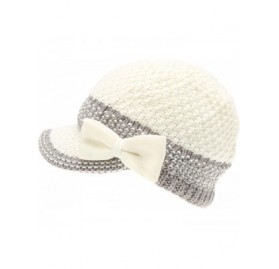 Skullies & Beanies Women's Knitted Newsboy Hat Double Layer Visor Beanie Cap with Soft Warm Fleece Lining - Bow - White - CU1...