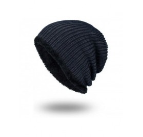 Skullies & Beanies Men Winter Stripe Knit Beanie Hats Wool Knit Warm Hat Ski Caps - Navy - CI188O26CZS $6.53