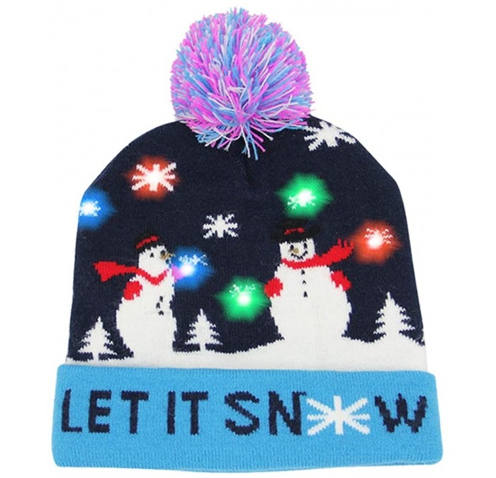 Skullies & Beanies Ugly Beanie- 6 Colorful LED Hat- Ugly Sweater Knit Cap- Acrylic - Blue Snowman - C218XTUMK6Y $15.52
