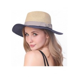 Sun Hats Womens Sun Hat with Wind Lanyard UPF Beach Packable Summer Cowboy Sun Straw Hats for Women Men - Beige Navy - CB18D4...