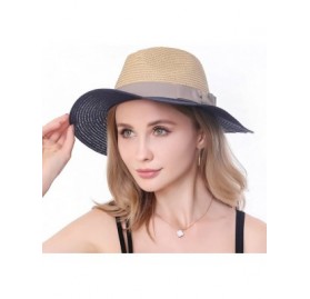 Sun Hats Womens Sun Hat with Wind Lanyard UPF Beach Packable Summer Cowboy Sun Straw Hats for Women Men - Beige Navy - CB18D4...