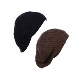 Berets Ladies Winter Solid Chic Slouchy Ribbed Crochet Knit Beret Beanie Hat W/WO Flower Adornment - CX18X9XL8AU $14.67