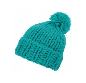Skullies & Beanies Womens Super Soft Warm Chunky Cable Faux Fur Pompom Knit Beanie Hat - Lack Blue - C0182OGCTI0 $10.56