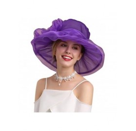 Sun Hats Women's Organza Kentucky Derby Church Fascinator Hat Wide Brim Summer Sun Hat for Bridal Tea Party Wedding - CW192HY...
