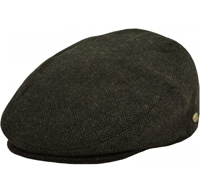 Newsboy Caps Men's Herringbone Flat Ivy Newsboy Hat Premium Wool Gatsby Cabbie Cap - Olive - CT18A0OZNNR $29.74