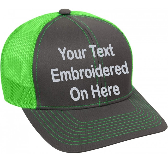 Baseball Caps Custom Trucker Mesh Back Hat Embroidered Your Own Text Curved Bill Outdoorcap - Charcoal/Neon Green - C218K5MHY...