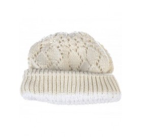 Skullies & Beanies Winter Womens Fashion Bun Ponytail Fleece Lined Slouchy Knit Beanie Hat - Diamond Knit Ivory - C018LY7NH75...
