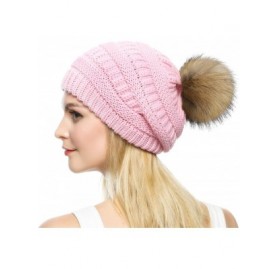 Skullies & Beanies Womens Girls Winter Knit Slouchy Beanie Hat Warm Skull Ski Cap Faux Fur Pom Pom Hats for Women - C819393NW...