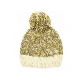 Berets Two Tone Crochet Knit Slouchy Pompom Beanie Beret Winter Ski Hat - Olive - CC11NXHSVXR $10.25