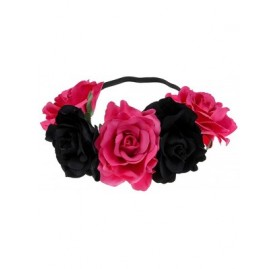 Headbands Day of The Dead Headband Costume Rose Flower Crown Mexican Headpiece BC40 - Fuchsia Black - C018TXZU2EQ $9.06