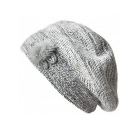 Berets Winter French Beret for Women 100% Angora Wool Classic Beret Beanie - Coloured Thread-l.grey - CP18KX8MOMS $22.04