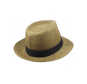 Fedoras Wide Brim Summer Fedora Panama Straw Hats with Black Band - Olive - C518CW3D5O8 $12.11