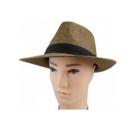 Fedoras Wide Brim Summer Fedora Panama Straw Hats with Black Band - Olive - C518CW3D5O8 $12.11