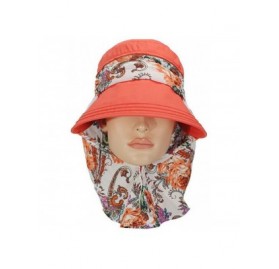 Skullies & Beanies Women Sun Hats Floral Wide Brim Beach Caps With Neck Flap UV Protection - Orange Floral - CI17Z3CGARQ $22.77