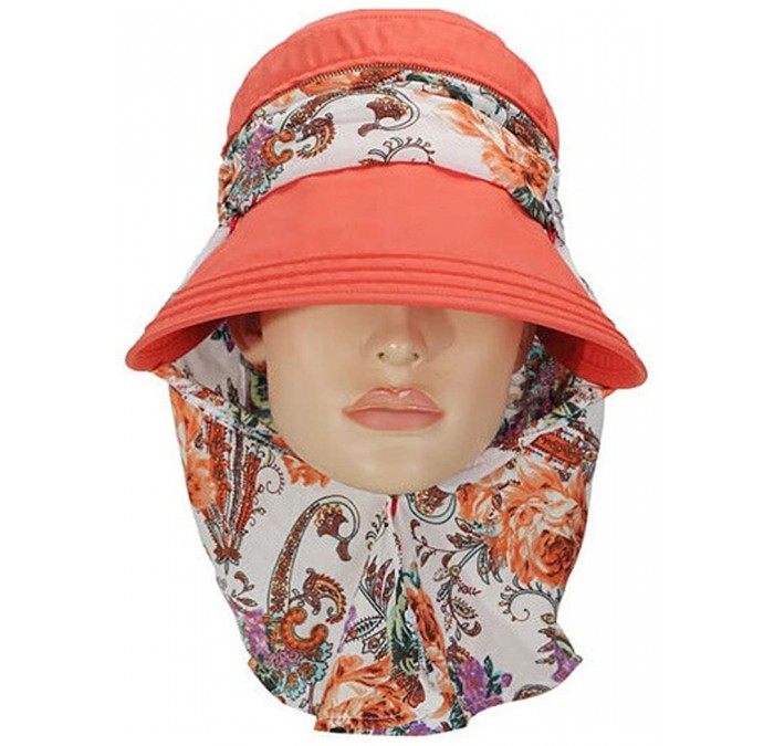 Skullies & Beanies Women Sun Hats Floral Wide Brim Beach Caps With Neck Flap UV Protection - Orange Floral - CI17Z3CGARQ $34.39