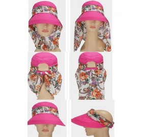 Skullies & Beanies Women Sun Hats Floral Wide Brim Beach Caps With Neck Flap UV Protection - Orange Floral - CI17Z3CGARQ $22.77