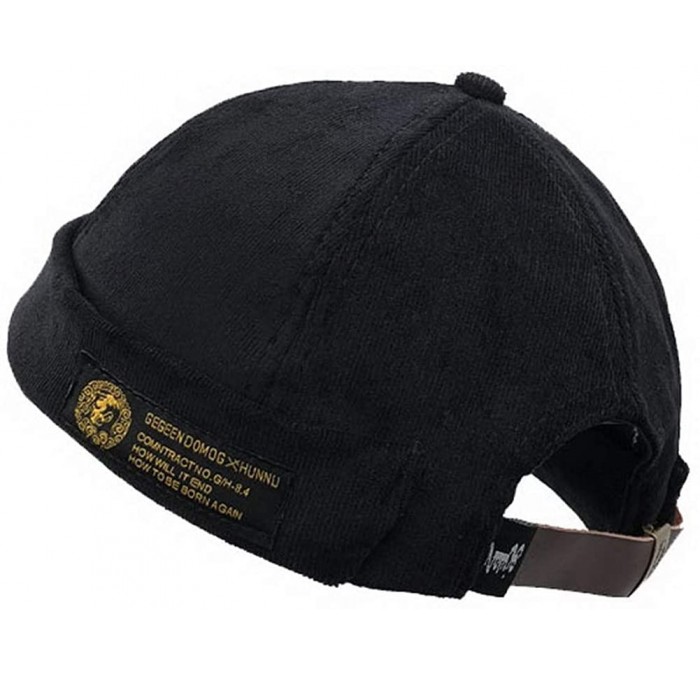 Skullies & Beanies Unisex Beanie Corduroy Docker Brimless Hat Rolled Cuff Harbour Hat - Black - C918LGEXSUG $28.48