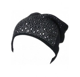 Skullies & Beanies Double Layer Scattered Crystals/Studs Knit Winter Slouchy Beanie Skull Hat Cap - Black - C812887NSLB $12.49
