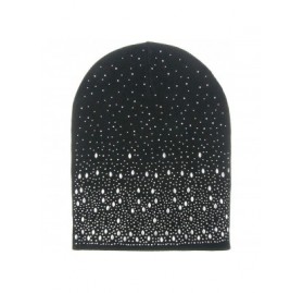 Skullies & Beanies Double Layer Scattered Crystals/Studs Knit Winter Slouchy Beanie Skull Hat Cap - Black - C812887NSLB $12.49