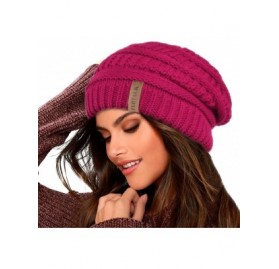 Skullies & Beanies Knit Beanie Hats for Women Men Fleece Lined Ski Skull Cap Slouchy Winter Hat - 20-garnet Red - C718ZZUA6EK...