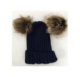 Skullies & Beanies Adults Children Kids Double Fur Winter Casual Warm Cute Knitted Beanie Hats - Black - CM18A966MZ9 $45.87